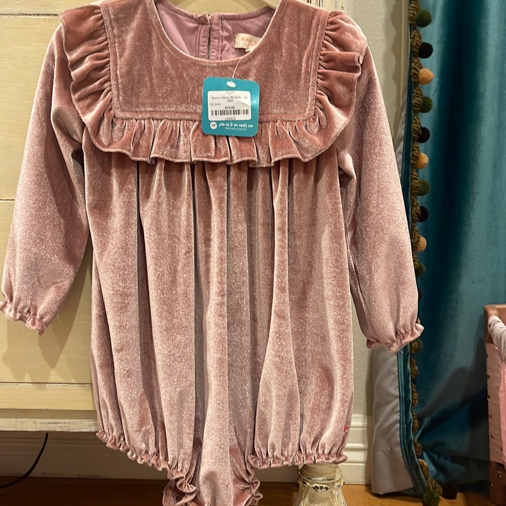 Pink Chicken Velour Bubble Romper